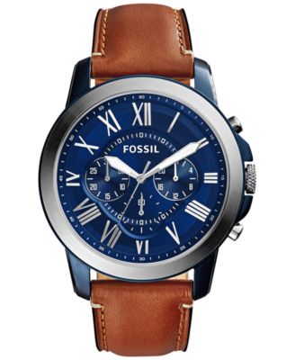 Fossil - Men's Chronograph Grant Light Brown Leather Strap Watch 44mm fs5151