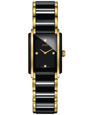 Rado - Women's Swiss Integral Diamond Accent Black Ceramic & Gold-Tone Stainless Steel Bracelet Watch 23x33mm R20845712