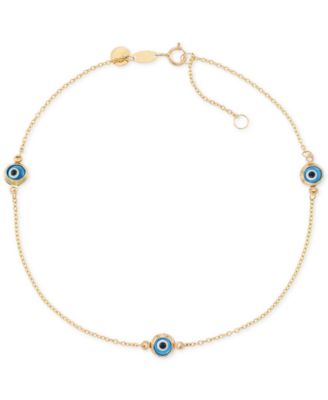 Macy's Brand - Beaded Evil Eye Anklet in 14k Gold