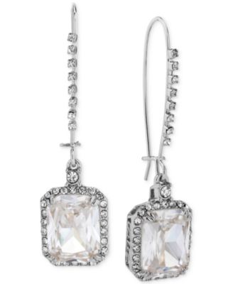 Betsey Johnson - Silver-Tone Crystal and Pav&eacute; Square Drop Earrings