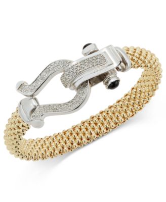 Macy's Brand - Diamond Horseshoe Clasp Mesh Bracelet (5/8 ct. t.w.) in 14k Gold-Plated Sterling Silver , 14k Rose Gold-Plated Sterling Silver (Also available in Sterling Silver)