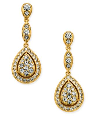 Eliot Danori - Gold-Tone Teardrop Pav&eacute; Framed Drop Earrings
