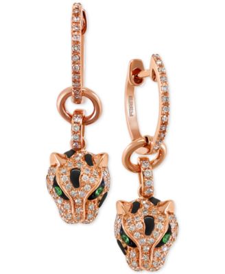 EFFY Collection - Diamond (3/8 ct. t.w.) and Tsavorite Accent Panther Drop Earrings in 14k Rose Gold