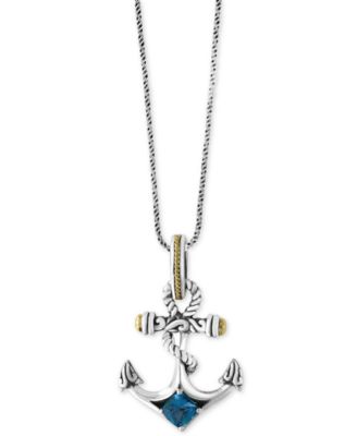EFFY Collection - Blue Topaz Anchor Pendant Necklace (7/8 ct. t.w.) in Sterling Silver and 18k Gold