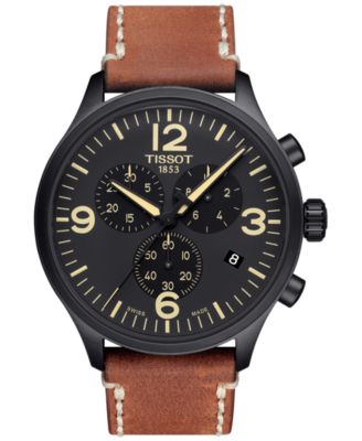Tissot - Men's Swiss Chrono XL Brown Leather Strap Watch 45mm