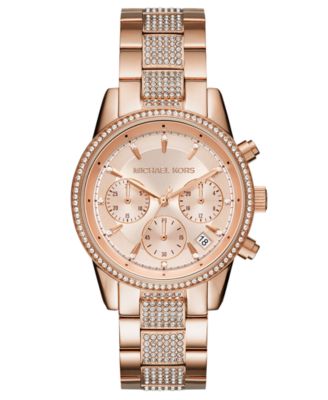 Michael Kors - Women's Chronograph Ritz Rose Gold-Tone Stainless Steel Bracelet Watch 37mm