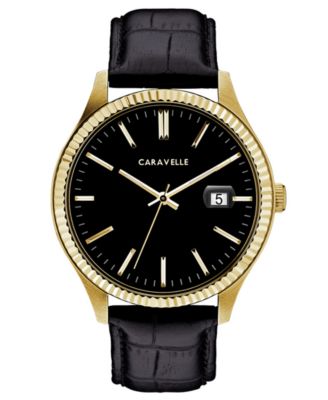 Caravelle - Men's Black Leather Strap Watch 41mm