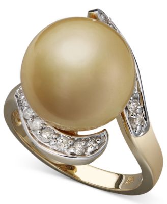 Macy's - 14k Gold Ring, Cultured Golden South Sea Pearl (14mm) and Diamond (1/3 ct. t.w)