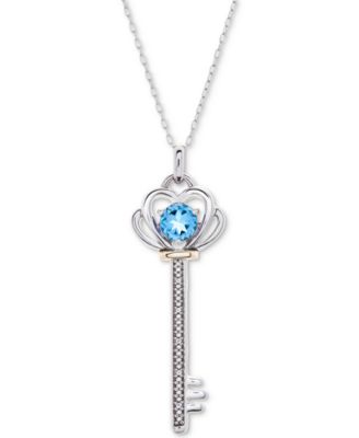 Macy's Brand - Blue Topaz (5/8 ct. t.w.) & Diamond Accent Key 18" Pendant Necklace in Sterling Silver & 10k Gold