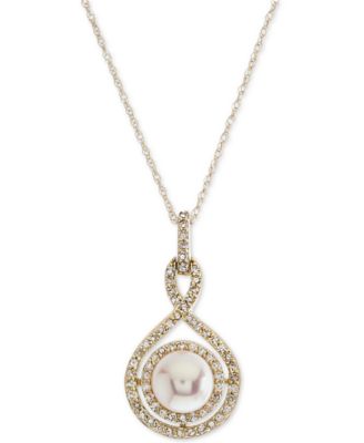 Macy's Brand - Cultured Pearl (6-1/2mm) and Diamond (1/4 ct. t.w.) Pendant Necklace in 14k White Gold
