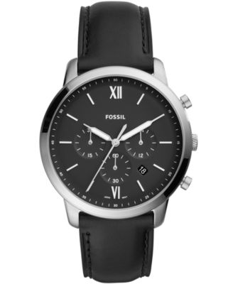 Fossil - Men's Chronograph Neutra Black Leather Strap Watch 44mm