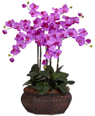 Nearly Natural - Large Phalaenopsis Orchid Artificial Flower Arrangement in Decorative Vase