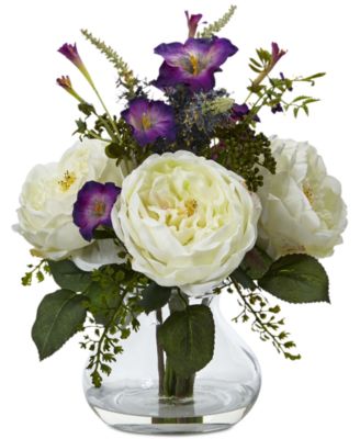 Nearly Natural - Rose and Morning Glory Arrangement with Vase