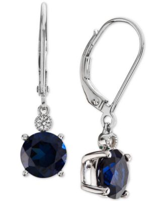 Macy's Brand - Lab-Created Sapphire (2-7/8 ct. t.w.) & White Sapphire Accent Drop Earrings in Sterling Silver (Also Available in Lab-Created Emerald & Ruby)