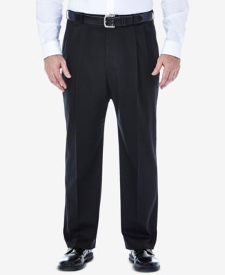 Haggar - Men's Big & Tall Premium No Iron Khaki Classic-Fit Pleated Hidden Expandable Waistband Pants