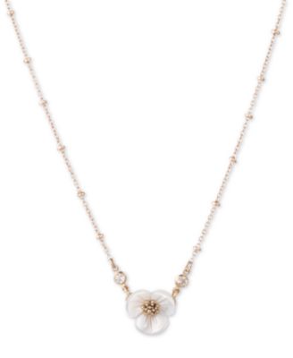 lonna & lilly - Gold-Tone Crystal & Imitation Mother-of-Pearl Flower Pendant Necklace, 16" + 3" extender