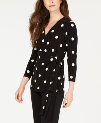 Anne Klein - Petite Dot-Print Side-Tie Top