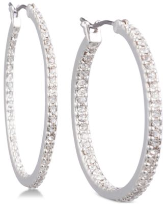 Lauren Ralph Lauren - Silver-Tone Crystal In & Out Hoop Earrings