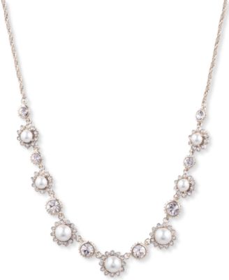 Marchesa - Gold-Tone Imitation Pearl & Crystal Statement Necklace, 16" + 3" extender