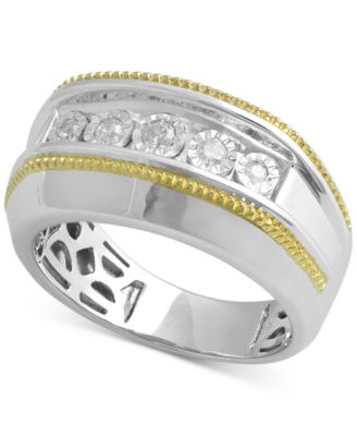 Macy's Brand - Men's Diamond Two-Tone Ring (1/5 ct. t.w.) in Sterling Silver & 14k Gold-Plate