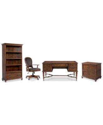 Furniture - Clinton Hill Cherry Home Office, 4-Pc. Set (Writing Desk, Lateral File Cabinet, Open Bookcase, & Leather Desk Chair)