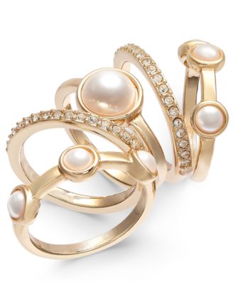 I.N.C. International Concepts - Gold-Tone 5-Pc. Set Pav&eacute; & Imitation Pearl Stackable Rings