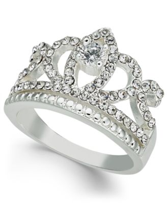 Charter Club - Fine Silver Plate Crystal Crown Ring