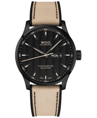Mido - Men's Swiss Automatic Multifort Chronometer Beige Fabric & Black Silicone Strap Watch 42mm