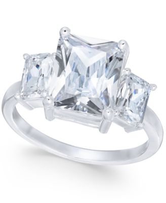 Charter Club - Fine Silver Plate Triple-Crystal Ring