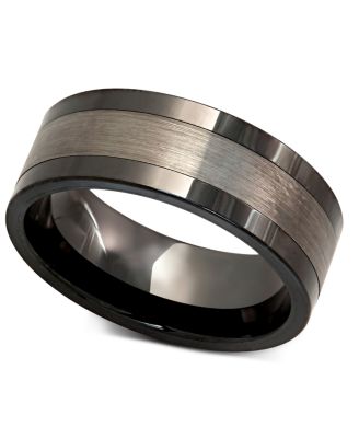 Macy's Brand - Men's Tungsten Ring, Black Ceramic With Tungsten Inlay Ring