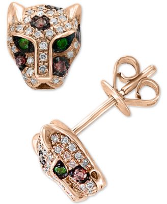 EFFY Collection - Diamond (1/3 ct. t.w.) & Tsavorite Accent Panther Stud Earrings in 14k Rose Gold