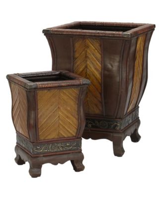 Nearly Natural - Decorative Wood Planters - Set of 2