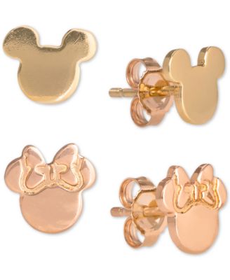 Disney - 2-Pc. Set Mickey & Minnie Stud Earrings in 18k Gold- & 18k Rose Gold-Plated Sterling Silver
