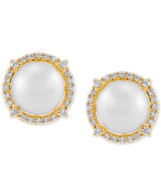 Honora - Cultured Freshwater Pearl (7mm) & Diamond (1/6 ct. t.w.) Stud Earrings in 14k Gold