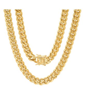 STEELTIME - Men's 18k Gold Plated Stainless Steel 24" Miami Cuban Link Chain with 10mm Box Clasp from
