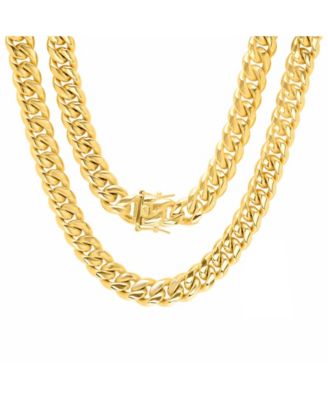 STEELTIME - Men's 18k Gold Plated Stainless Steel 30" Miami Cuban Link Chain with 12mm Box Clasp from