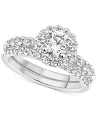 GIA Certified Diamonds - Certified Diamond Halo Bridal Set (1-1/2 ct. t.w.) in 14k White Gold