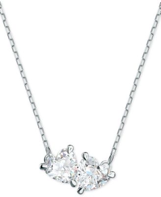 Swarovski - Silver-Tone Double Crystal Pendant Necklace, 14-7/8" + 2" extender