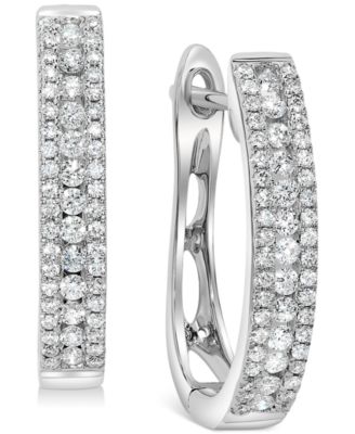 Macy's Brand - Diamond Small Triple Row Hoop Earrings (1/2 ct. t.w.) in 14k White Gold