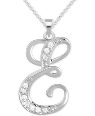 Macy's Brand - Diamond E Initial 18" Pendant Necklace (1/10 ct. t.w.) in Sterling Silver