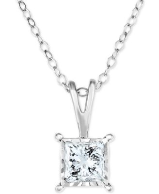 TruMiracle - Diamond Princess Solitaire 18" Pendant Necklace (1/2 ct. t.w.) in 14k White, Yellow, or Rose Gold