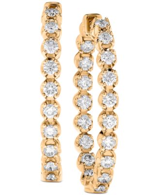 Macy's Brand - Diamond Inside-Out Oval Medium Hoop Earrings in 14k White Gold or 14k Gold, 1.25"