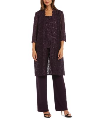 R & M Richards - Petite 3-Pc. Sequined-Lace Jacket, Top & Pants