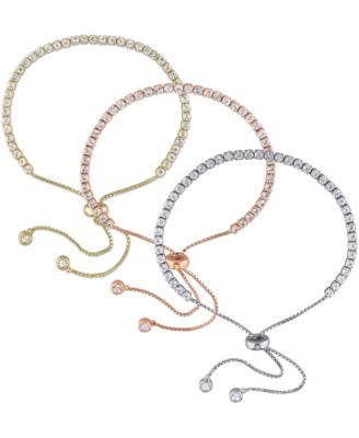 Macy's Brand - 3-Pc. Set White Topaz Bolo Bracelet Set (11-1/3 ct. t.w.) in 18k Tricolor Gold-Plated Sterling Silver