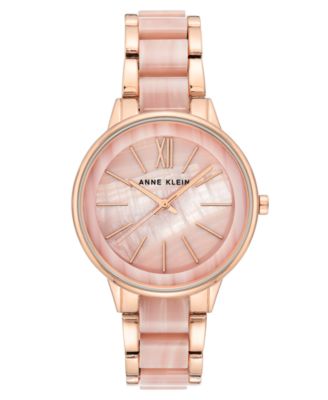 Anne Klein - Women's Rose Gold-Tone & Pink Marble Acrylic Bracelet Watch 37mm