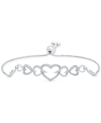Macy's Brand - Diamond Interlocking Heart Bolo Bracelet (1/6 ct. t.w.) in Sterling Silver