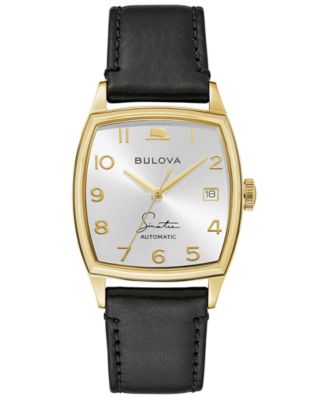 Bulova - Men's Frank Sinatra Automatic Black Leather Strap Watch 45x33.5mm
