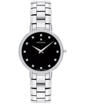 Movado - Women's Swiss Faceto Diamond (1/4 ct. t.w.) Stainless Steel Bracelet Watch 28mm