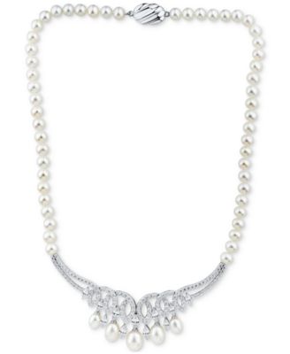 Arabella - Cultured Freshwater Pearl (6-8-1/2mm) & Cubic Zirconia 17" Statement Necklace in Sterling Silver