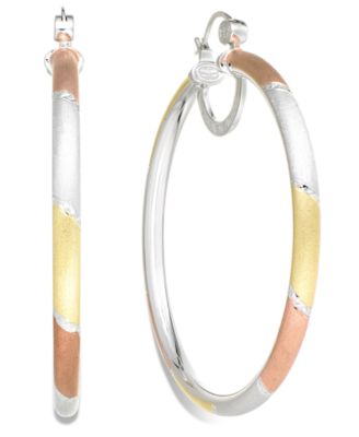 Simone I. Smith - Platinum, 18k Rose Gold and 18k Gold over Sterling Silver Earrings, Extra-Large Tri-Color Hoop Earrings